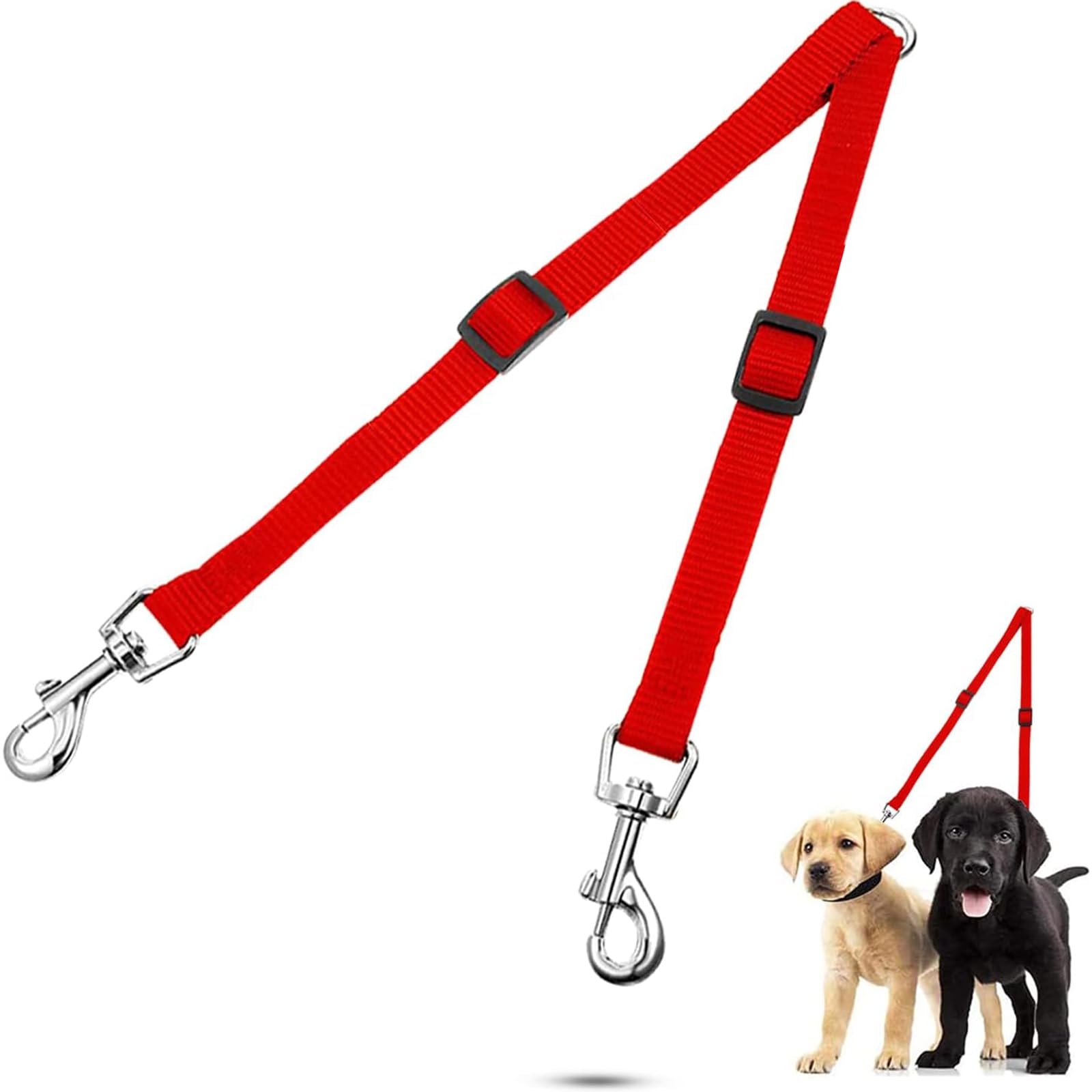 AgaminoArshany Double Dog Walker Leash, Adjustable Heavy Duty Double Dog Leash for Pets, 13-27Inches Dog Walking Accessories in Length, No Tangle Two Dogs Training Leash for Two Dogs (Red)