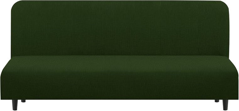 U-NICE HOME Stretch Futon Cover Armless Bed Slipcover - Soft Jacquard Fabric Washable for Pet Friendly, Bronze Green