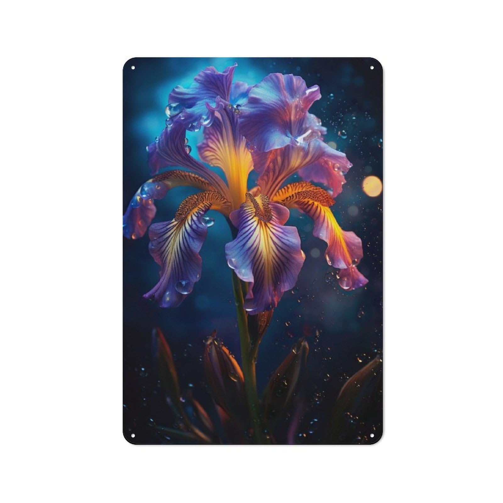 Junmoney Rainy Iris Flower Vintage Metal Sign 30X20cm For Guest Room Or Hallway, Suited To Guest Room Decorators