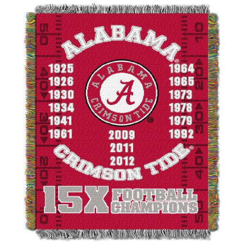 Northwest The Company NCAA Alabama Crimson Tide Woven Tapestry Throw Blanket, 48" x 60", Commemorative