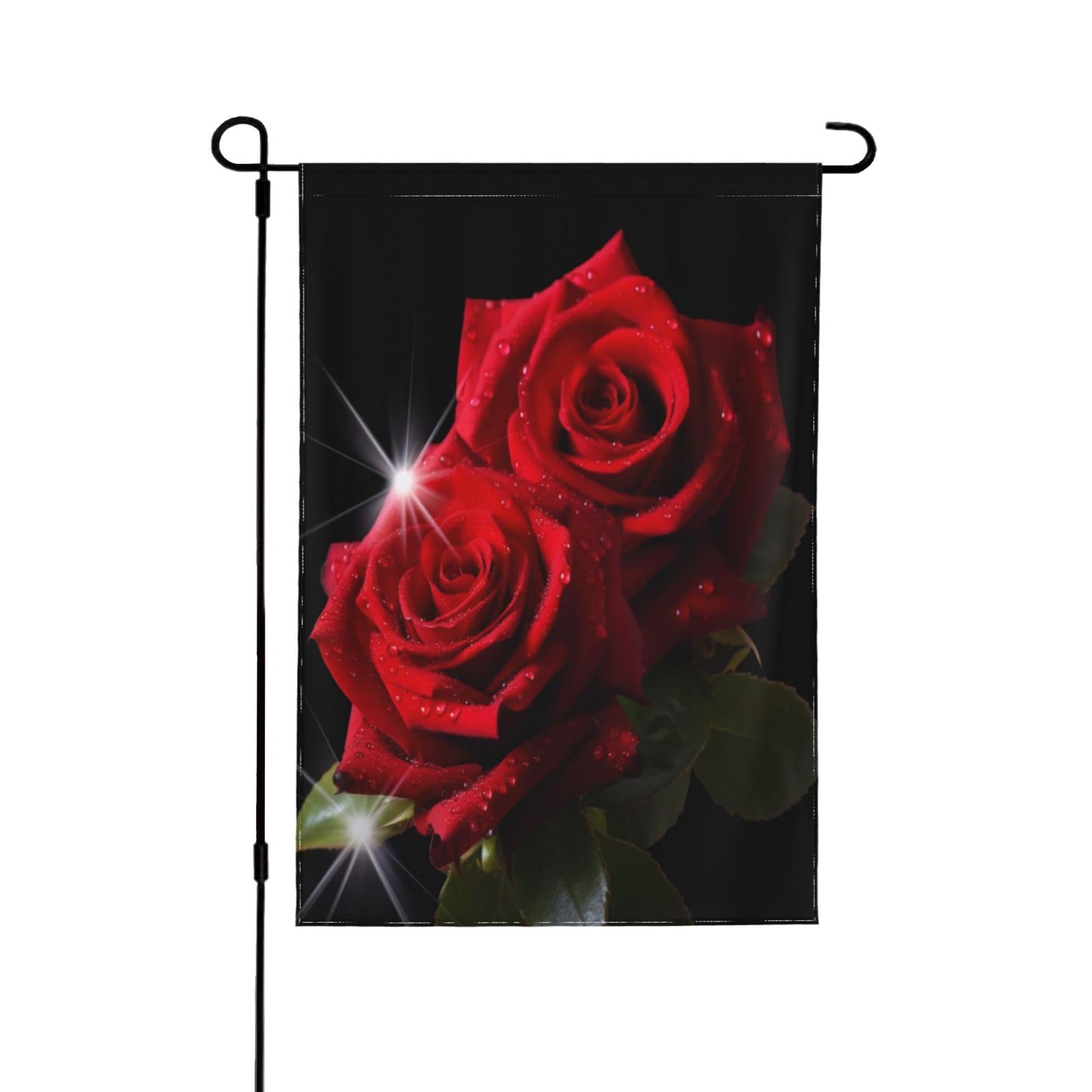 Drapeau de jardin roses rouges anti-décoloration double face en polyester pour extérieur