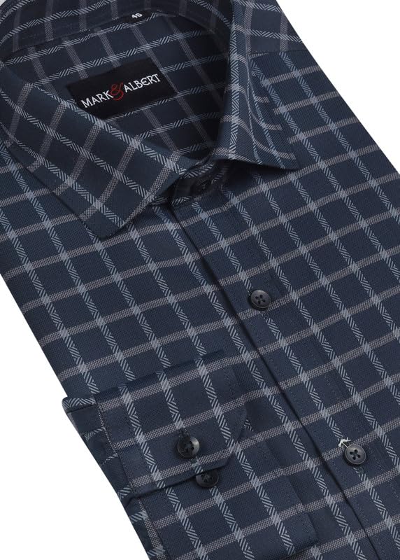 Image of MARK & ALBERT 100% Cotton Full Sleeves Regular Fit Formal Shirt for Men Blue