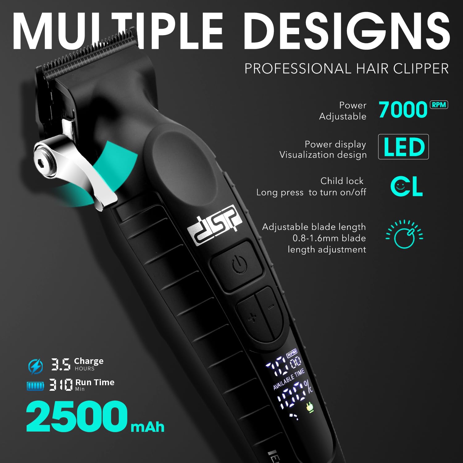 Kit cortapelos profesional DSP, pantalla LED sin cable, cuchillas de acero inoxidable recubiertas de DLC, silencioso ≤68dB, carga rápida - Set de cuidado para cortar el pelo en casa
