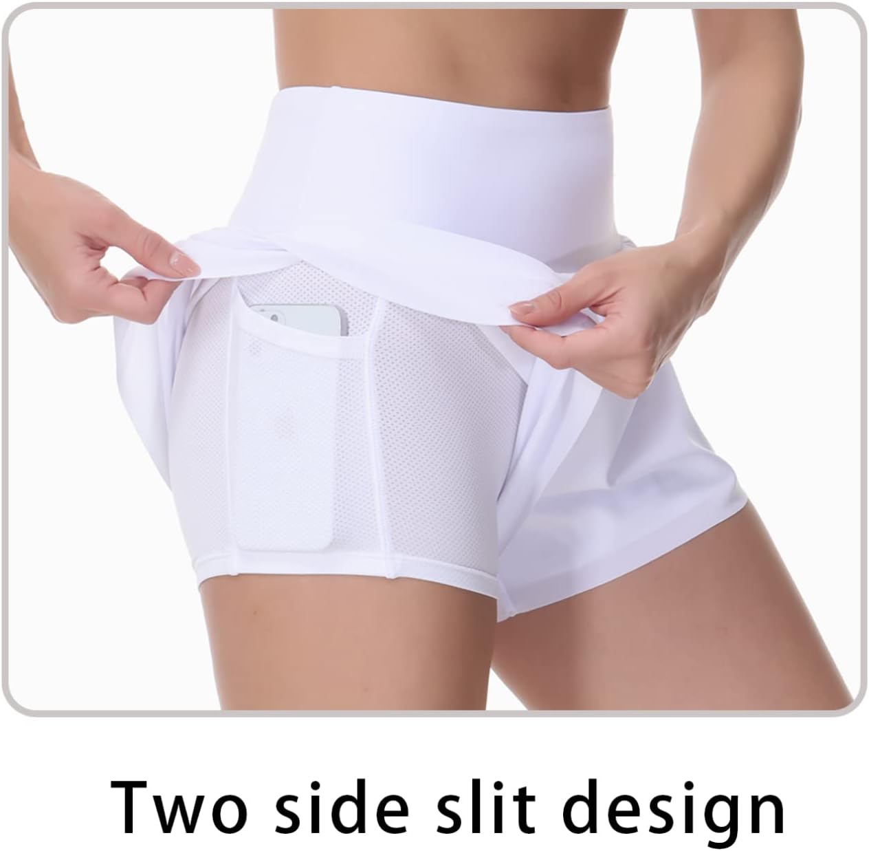 Women’s Quick Dry Running Shorts Mesh Liner High Waisted Tennis Workout Shorts Zipper Pockets (X-Small, White) - Image 5