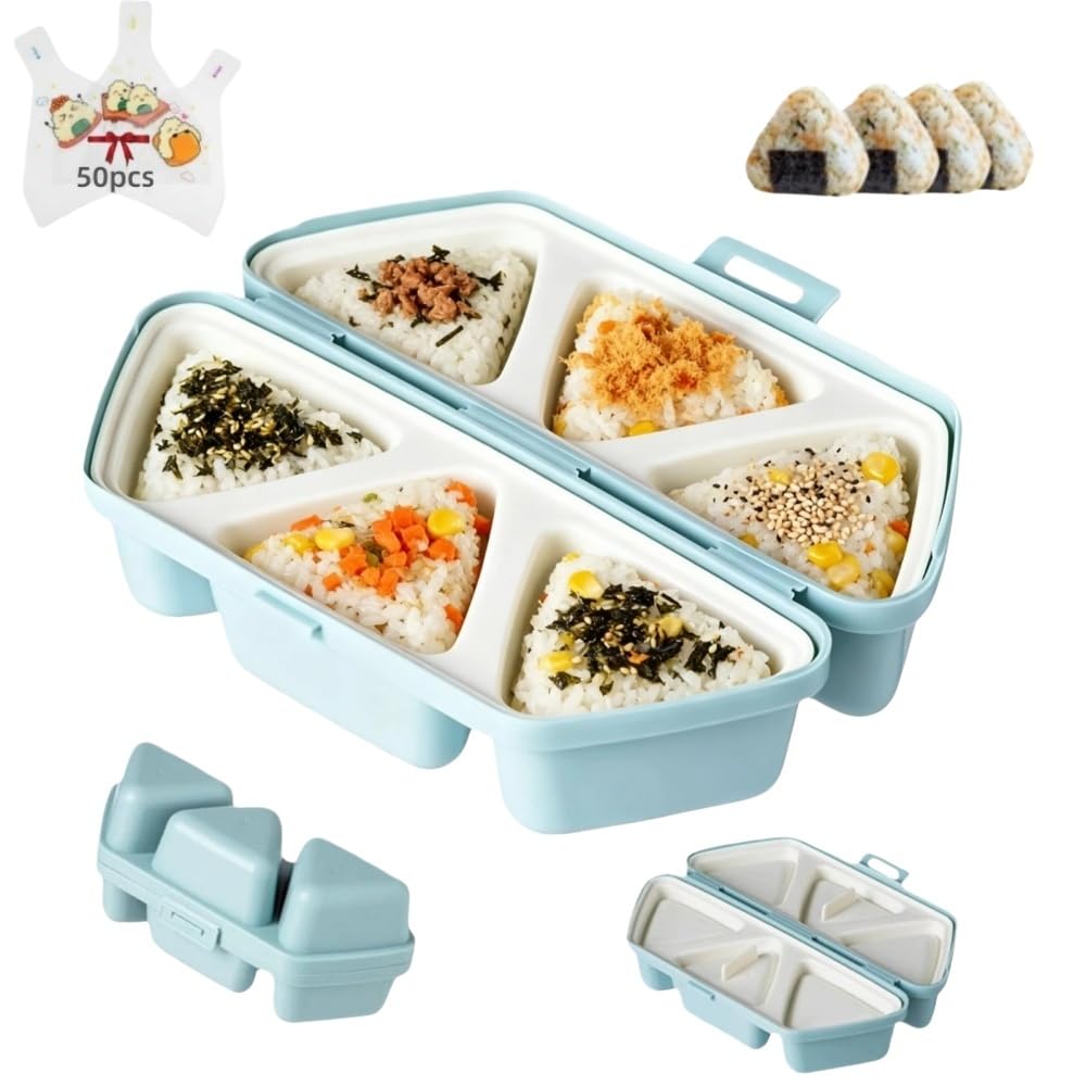 Photo 1 of 6-in-1 Onigiri Mold, Triangle Onigiri Mold - Once Quickly Make 6pcs Rice Balls Multifunctional Onigiri Maker for Sushi, Easy to Store and Carry(Blue)