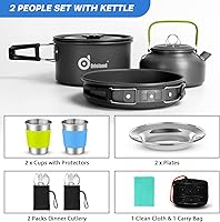Vista 4 de Odoland 15pcs Camping Cookware Mess Kit, Non-Stick Lightweight Pot Pan Kettle Set with Stainless Steel Cups Plates Forks Knives Spoons for Camping