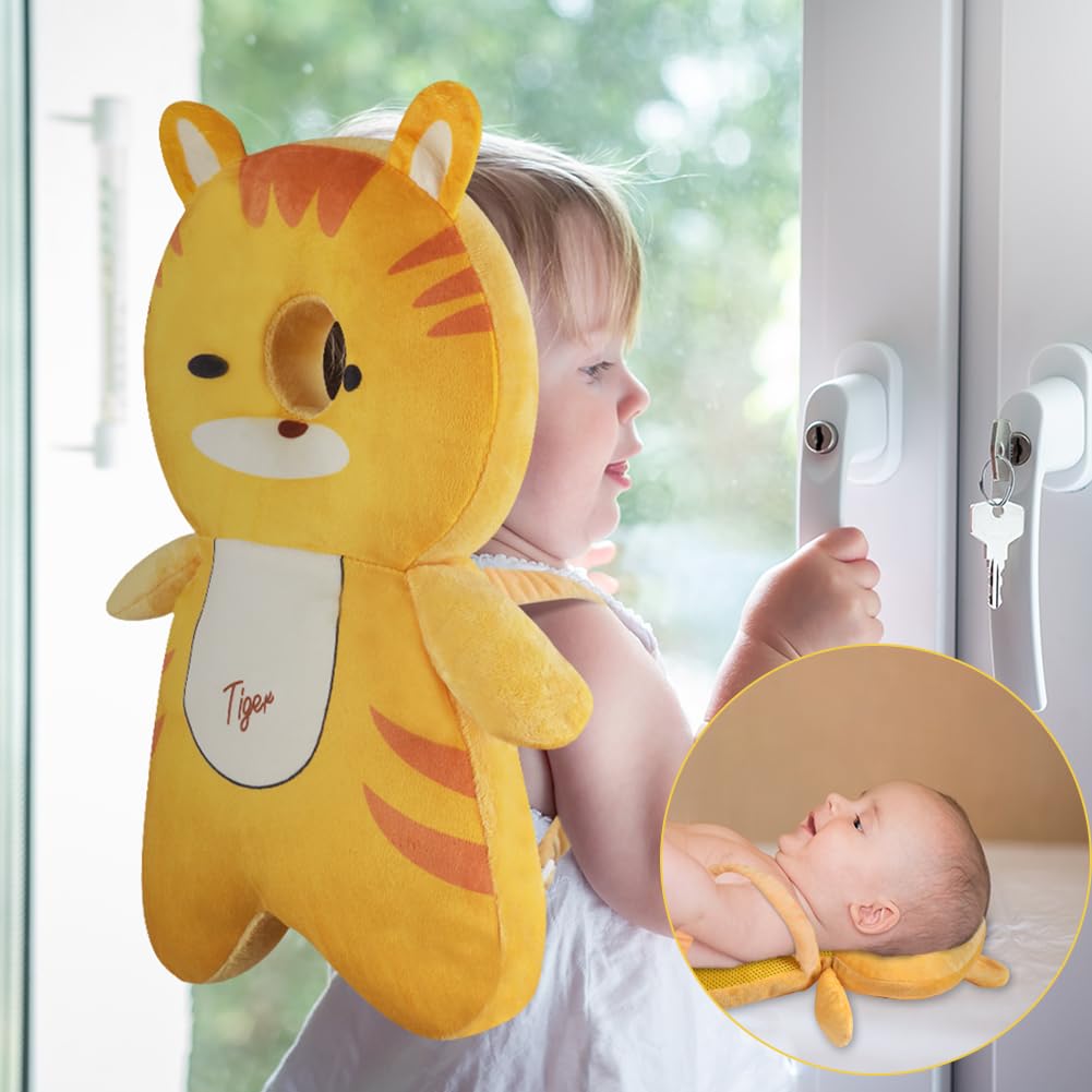 Vicloon Coussin de Protection de la Tête pour Bébé, Coussin de sac à dos Réglable pour Tout-petit avec Genouillères, Harnais de Sécurité pour Bébé de 4 à 24 mois Marche Rampante-Tigre orange