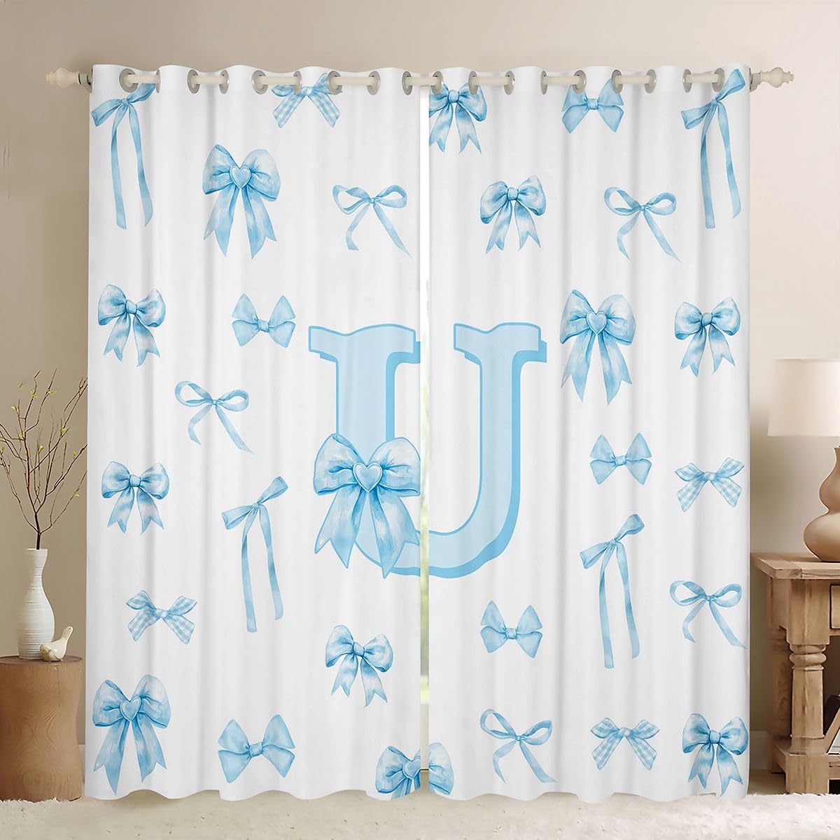 Rideau Occultant 117x137 cm Bleu à Nœud Papillon Girly Homewish pour Fenêtre