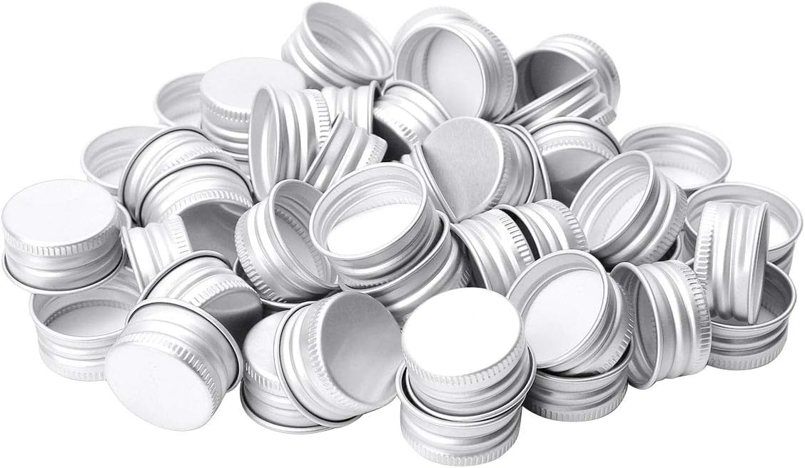 100 pezzi di piccoli tappi a vite filettati in alluminio di alta qualità, sostituzioni per coperchi, con bordo arrotolato, per bottiglie in vetro borosilicato (28 mm, argento)