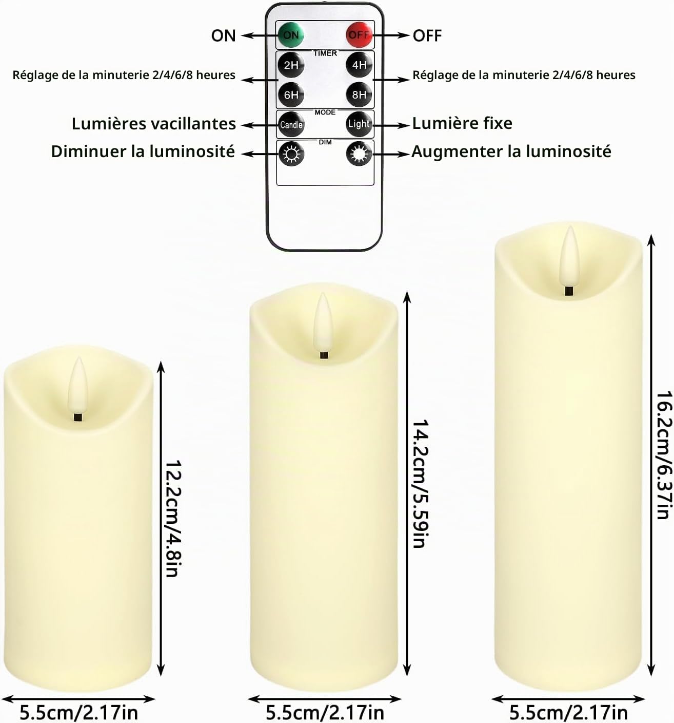 Lot de 24 bougies piliers LED sans flamme, Ivroy, à piles avec télécommande, flamme vacillante 3D, 5 cm x 12,2 cm, 14,2 cm, 16,2 cm, Noël et décoration d'intérieur