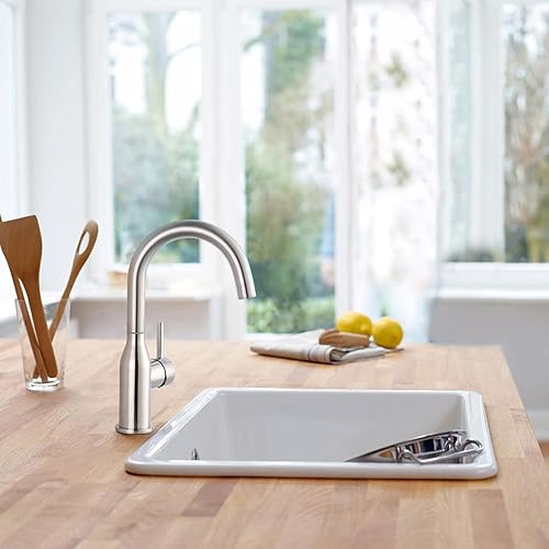 Miniatura 2 de WOWOW Grifo de barra de un solo mango con líneas de suministro de agua, níquel cepillado, moderno, comercial, para fregadero de RV, 1 agujero, grifo