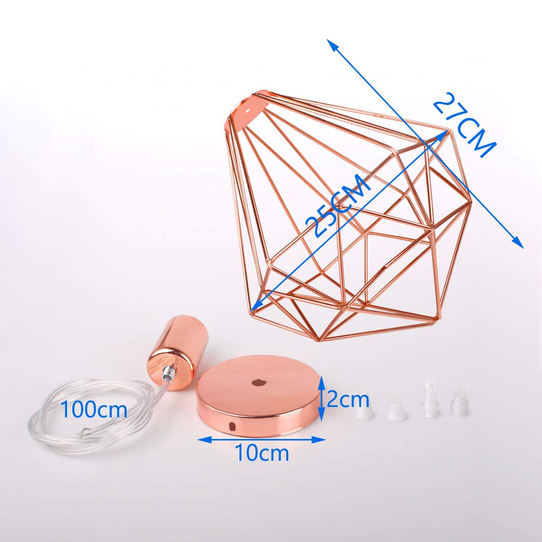 iDEGU Suspension Luminaire Moderne, Lustre Plafonnier Industriel Lampe de Plafond Abat-Jour en Forme de Cage Métal Décoration d'éclairage pour Chambre Salon Salle à Manger, Or Rose (Diamant 25CM)