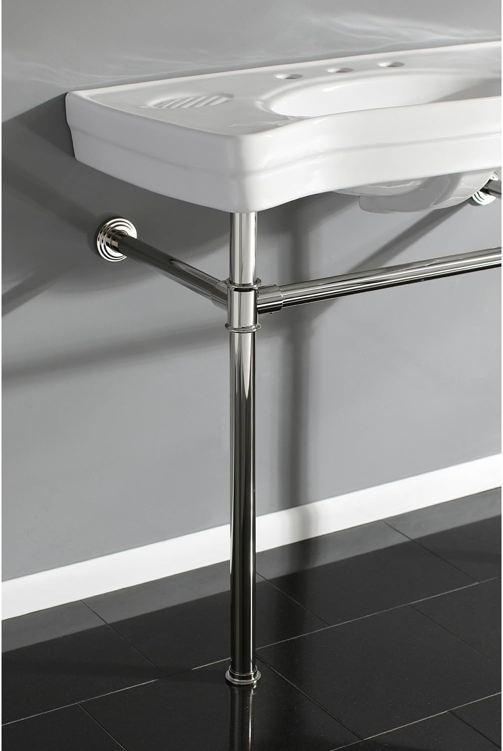Kingston Brass VPB1366ST Imperial Ceramic Console Sink with Stainless Steel Legs, White/Polished Nickel