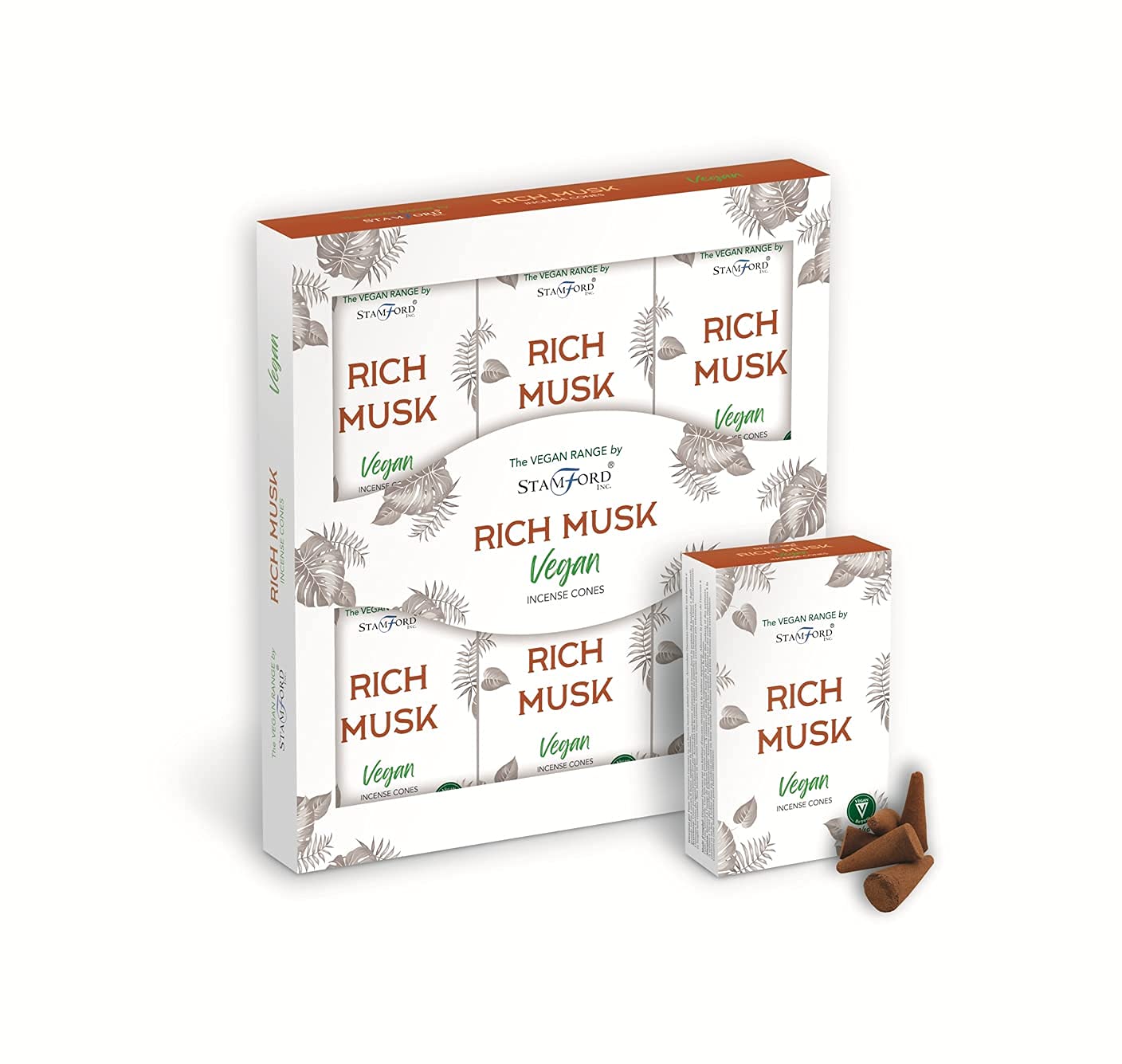 Stamford Inc. White The Vegan Range By Stamford - Incense Cones - Rich Musk - 6Packs X 12