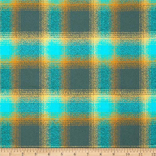 Kaufman Mammoth Flannel Plaid Lagoon, Fabric by the Yard