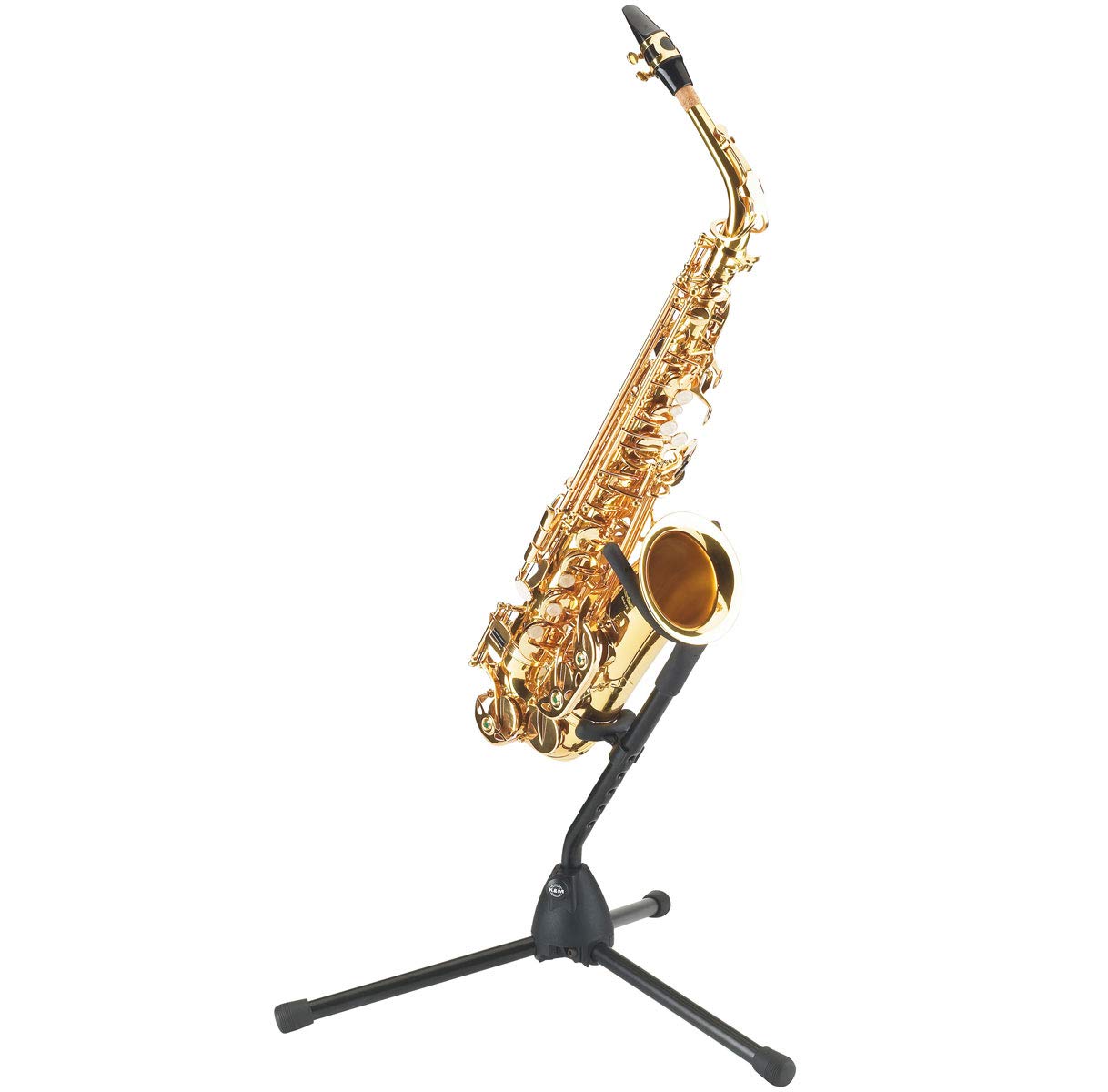 K&M 14300 Saxophonständer Alt Tenor Stativ-Halterung + keepdrum Notenschlüssel Anhänger