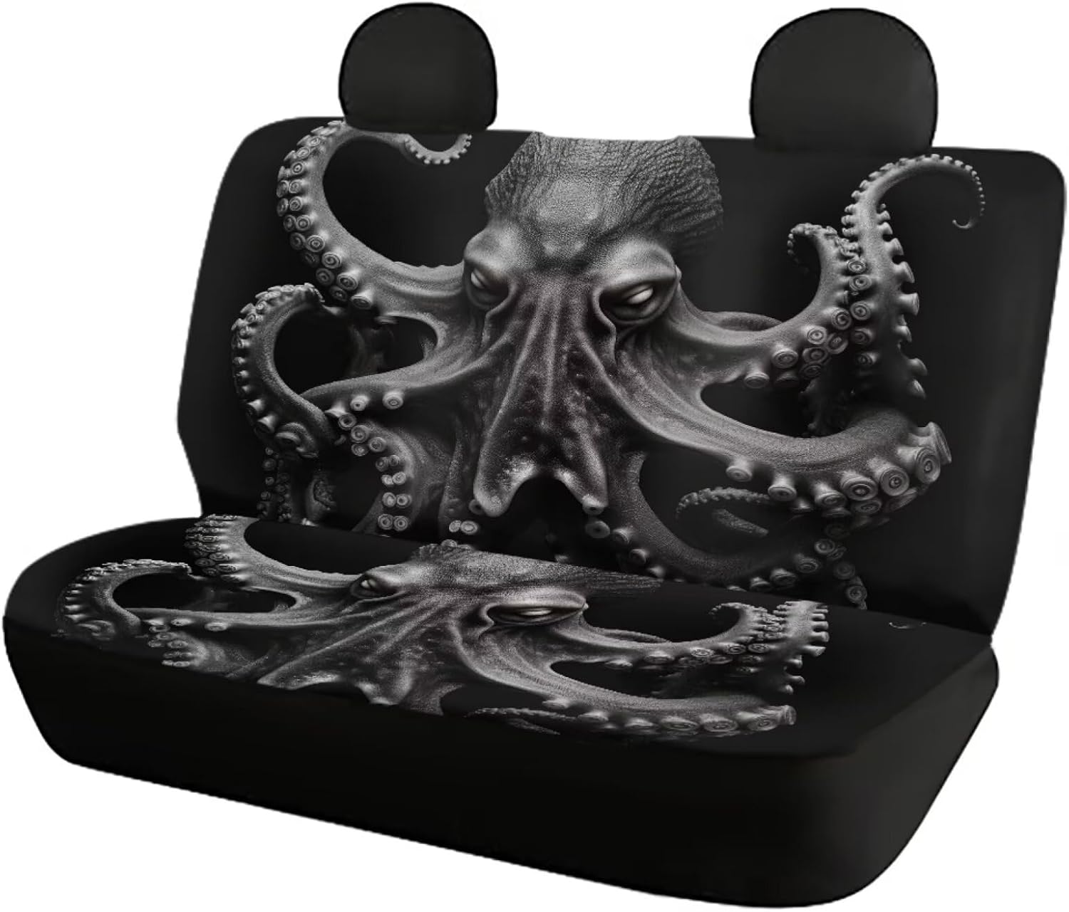 Octopus Car Front & Rear Seat Covers Full Set for SUV Trucks Van Sedan Easy to Install Automotive Backrest Bench Seat Cover Black Durable Novelty Car Accessories