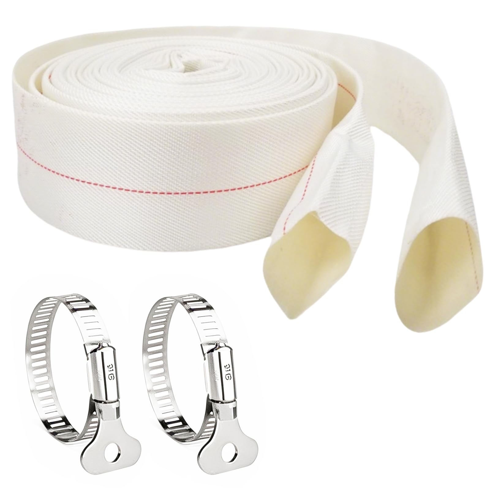 BRGD 30m Tuyau Refoulement Plat, 40mm Tuyau de Vidange Robuste en Tissu avec Colliers de Serrage pour Pompes à Eau Submersibles et Autres, Bain à Remous, Piscine ou Puisard