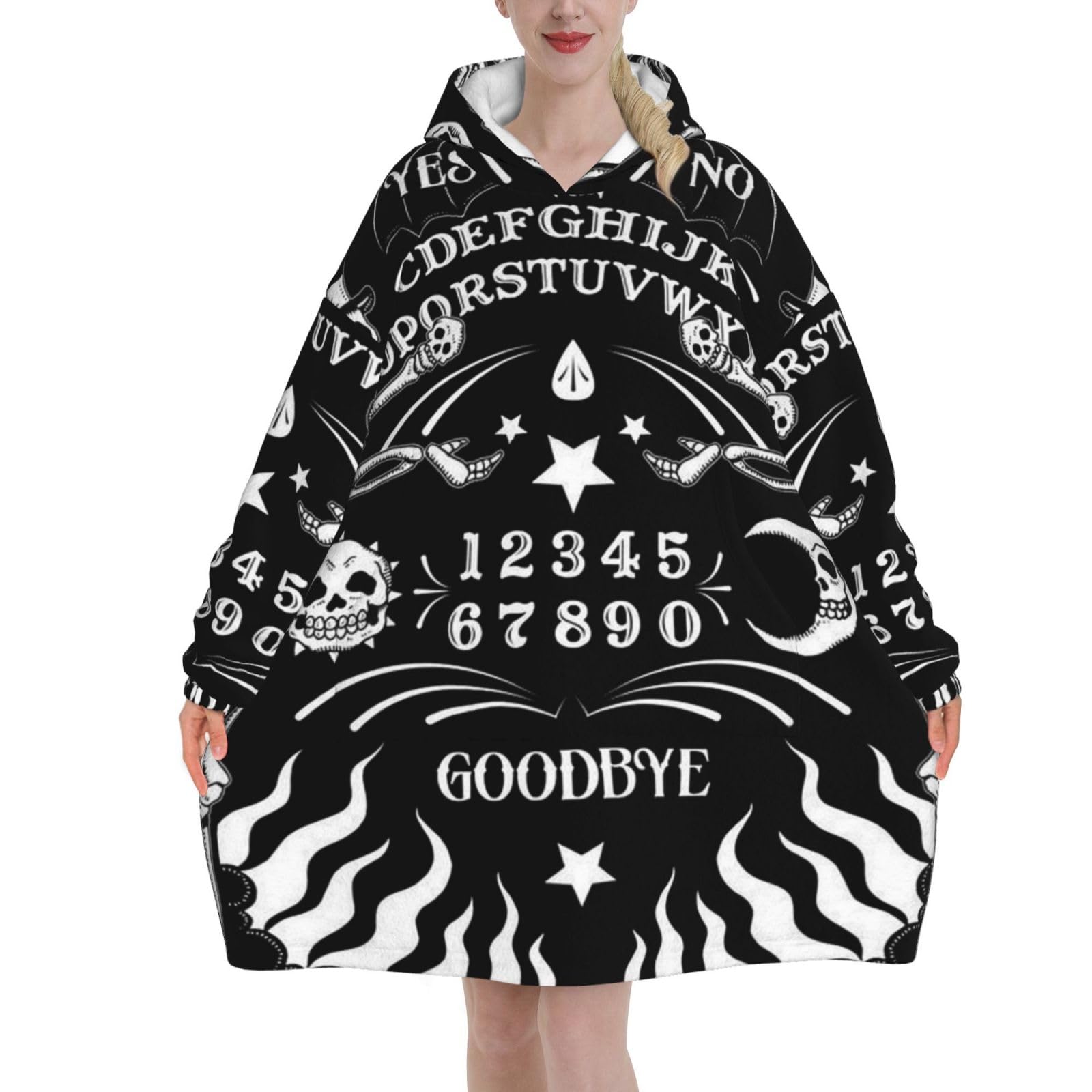 Skull Skeleton Witch Board Tarot Black Art Blanket Hoodies For Women And Men Adult Oversize Wearable Blanket Hoodies For Soft And Warm