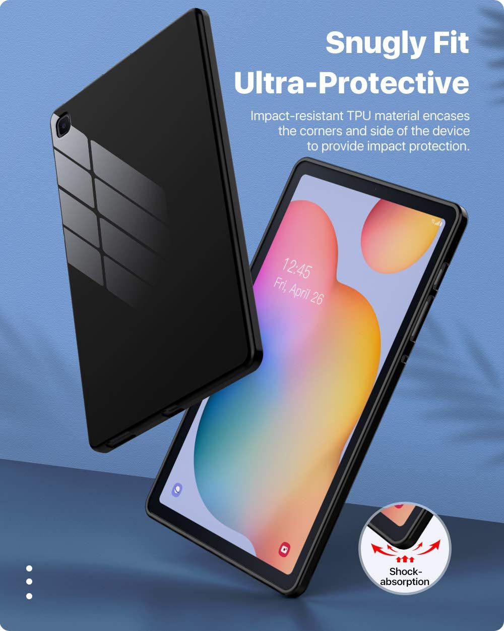 MoKo Case Compatible with Galaxy Tab S6 Lite 2020, TPU Shock-proof Soft Flexible Smart Tablet Shell Cover Case Fits Samsung Galaxy Tab S6 Lite 10.4 2020 SM-P610/P615 ONLY – Black