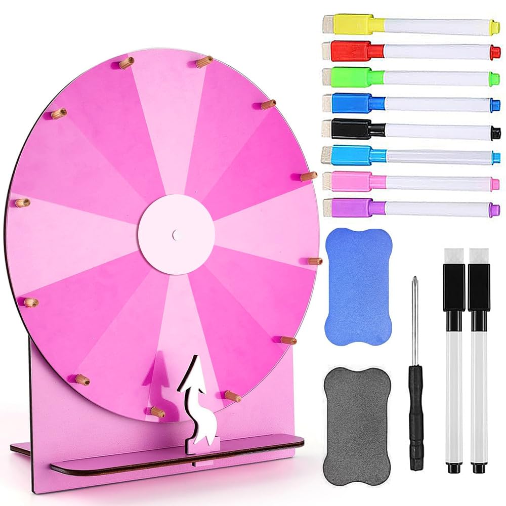 Ruleta de la Suerte, 29cm Ruleta Giratoria, 12 Ranuras Rueda de Premio, Rueda de la Fortuna para Girar, Ruleta Giratoria con 2 Goma de Borrar y 10 Rotulador para Carnaval, Feria Comercia
