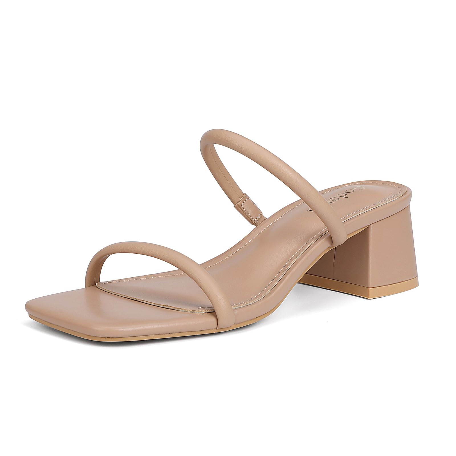 Women's Chunky Block Low Heeled Sandals Two Strap Square Open Toe Slip On Mule Heels