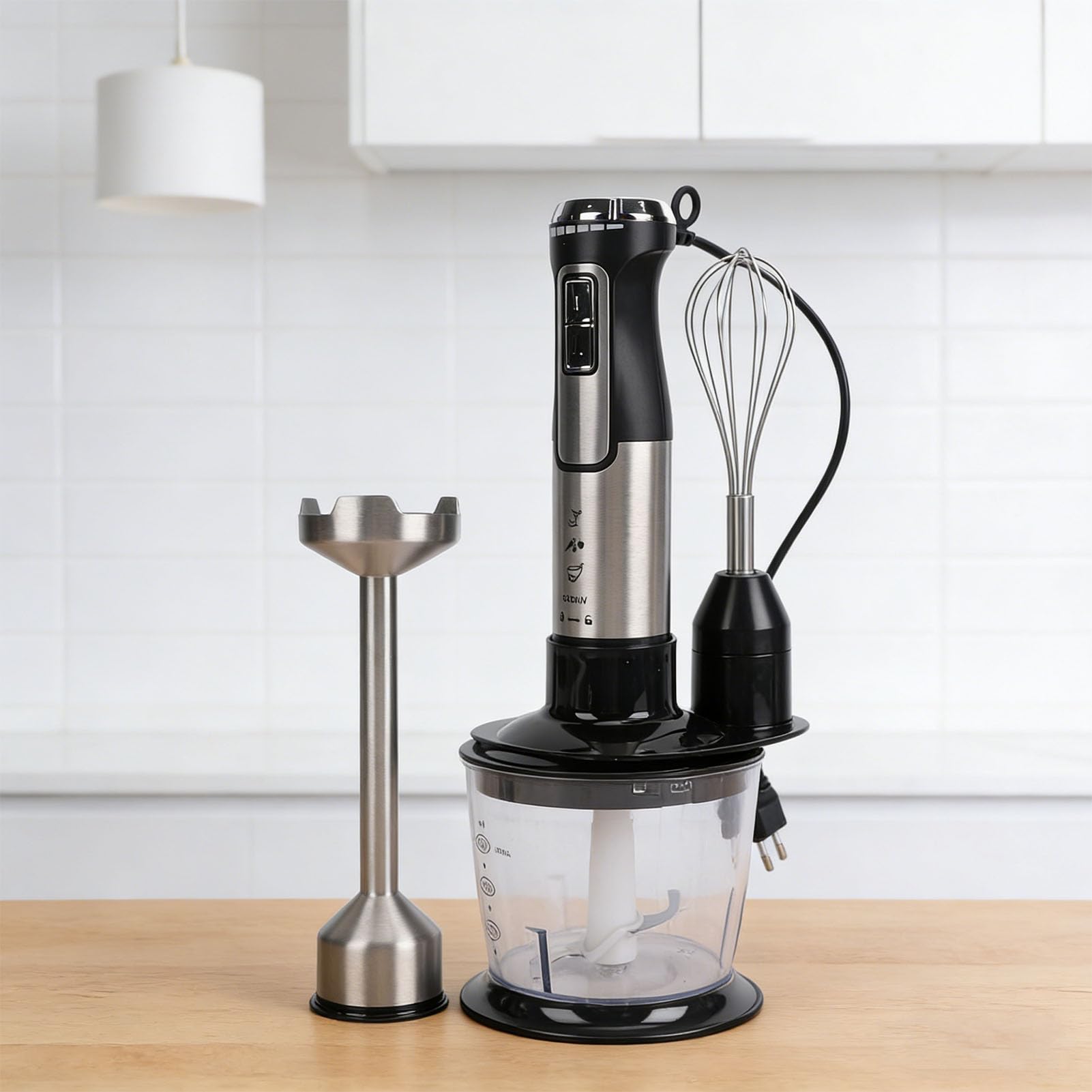 Fdit Wszechstronny Blender Ręczny Wydajny Mikser z Robotem Kuchennym Idealny do Użytku Kuchennego Stal Nierdzewna 1x (wtyczka UE 220-240v)
