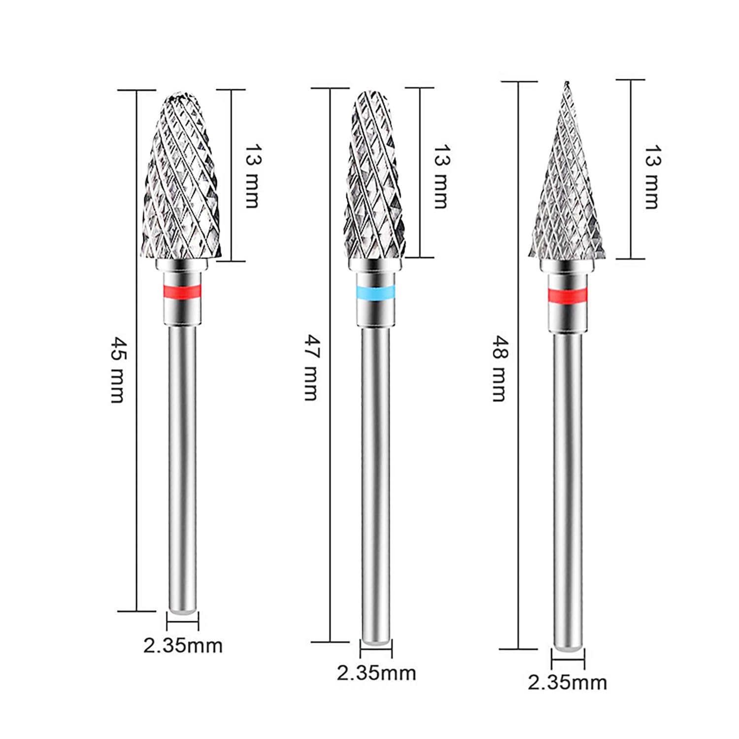3 Pezzi Punte Fresa Unghie, 3/32 Pollici Punta Fresa Unghie Carburo di Tungsteno, per Rimuovere Gel, Acrilico, Cuticola, Strumenti per Manicure e Pedicure
