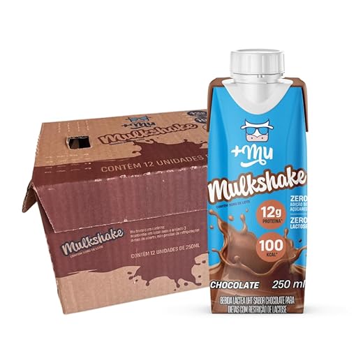Bebida Proteica, Mais Mu, Mulkshake, Sabor Chocolate, 12g de Proteína, Zero Lactose, Zero Açúcar - 12 Garrafinhas de 250ml