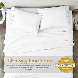 100% Certified Giza Egyptian Cotton Sheets-Twin Size Giza Cotton Sheet Set, Dorm Room Essentials with 16 Inches Twin Deep Deep Pocket Fitted Sheet (White Solid)