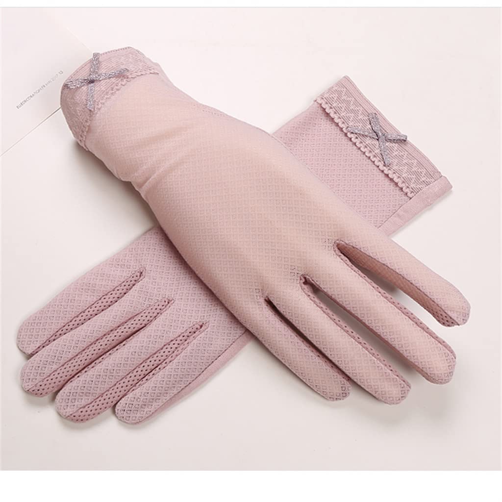 Guantes de seda de hielo finos para mujer con encaje y pantalla táctil en azul y blanco