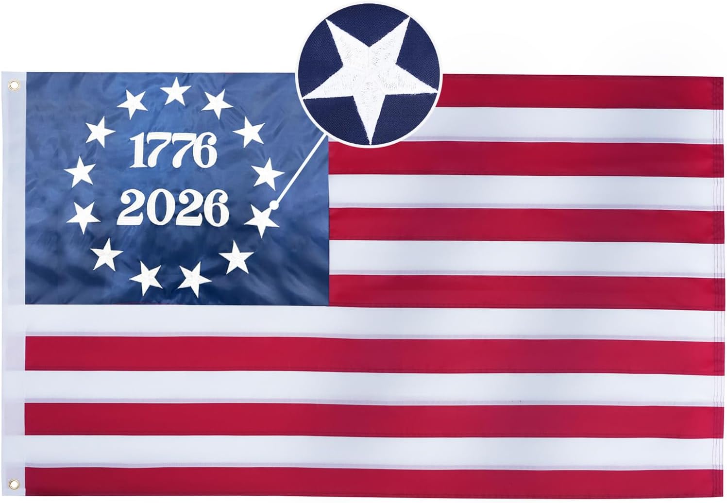 Homissor 1776-2026 Betsy Ross Flag 3x5 Feet Bennington 13 Star American Flags for 250th Anniversary Heavy Duty Outdoor Embroidered Colonies Banner for Outside