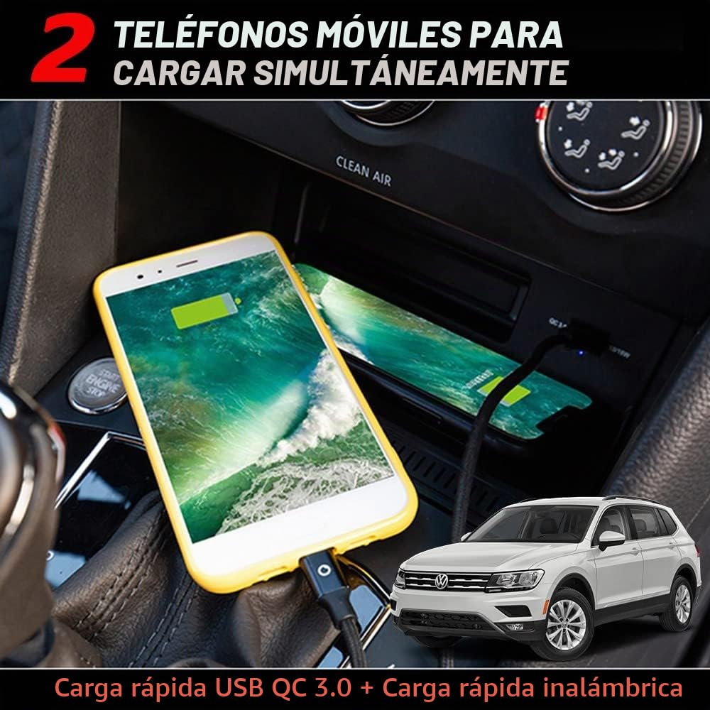 Cargador Inalámbrico Coche para VW Tiguan 2018 2019 2020 2021, 15W Qi Carga Rápida Auto Teléfono Cargador para Volkswagen Tiguan Consola Central Accesorios, Regalo para Tiguan Propietarios