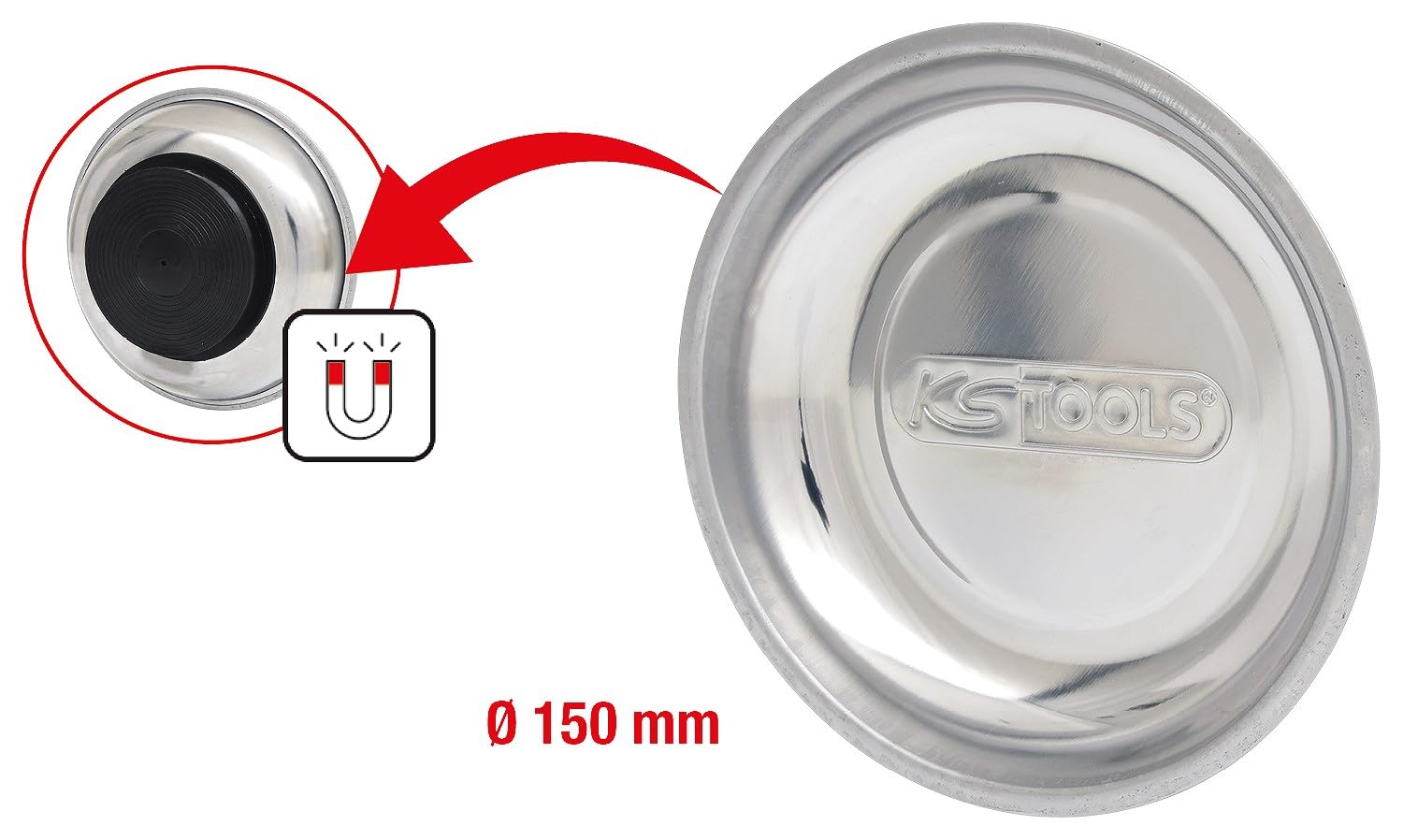 KS Tools 800.0150 Bandeja magnética de acero fino, Ø 150mm