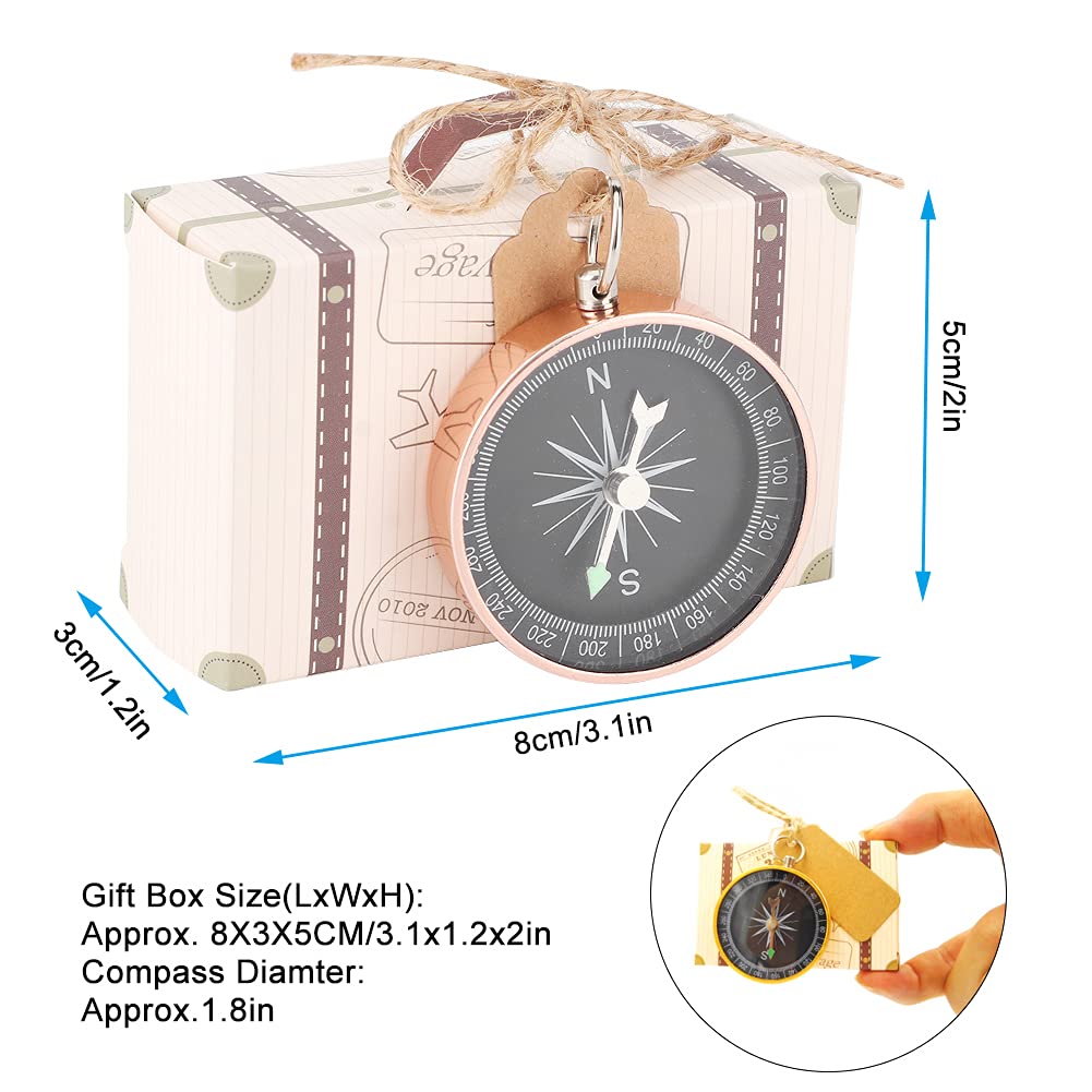 Wakects Set di Scatole Regalo per Bomboniere da 20 Pezzi Scatole di Caramelle di Carta con Bussola Ed Etichette Kraft 8 X 3 X 5 Cm per Viaggi a Tema Matrimonio Baby Shower Decorazioni per Feste di