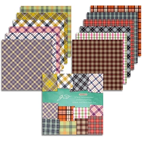 24 Sheet 12"X12" Colorful Plaid Decorative Craft Paper Pad, 160GSM Junk Journal Single-Sided Scrapbook Paper, Cuttable Scrapbooking Card Making Album Supplies Cover