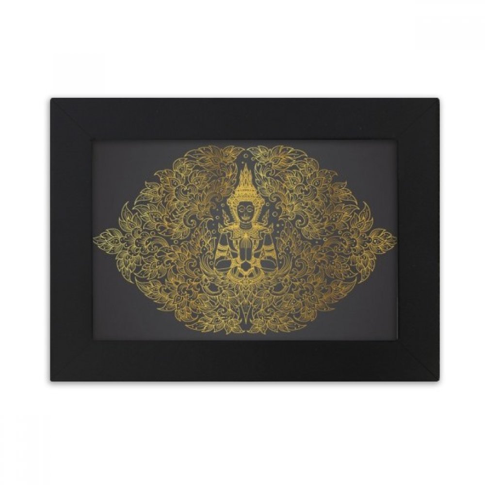 Illustration de bureau feuille d'or sous cadre photo noir multicolor pour salon