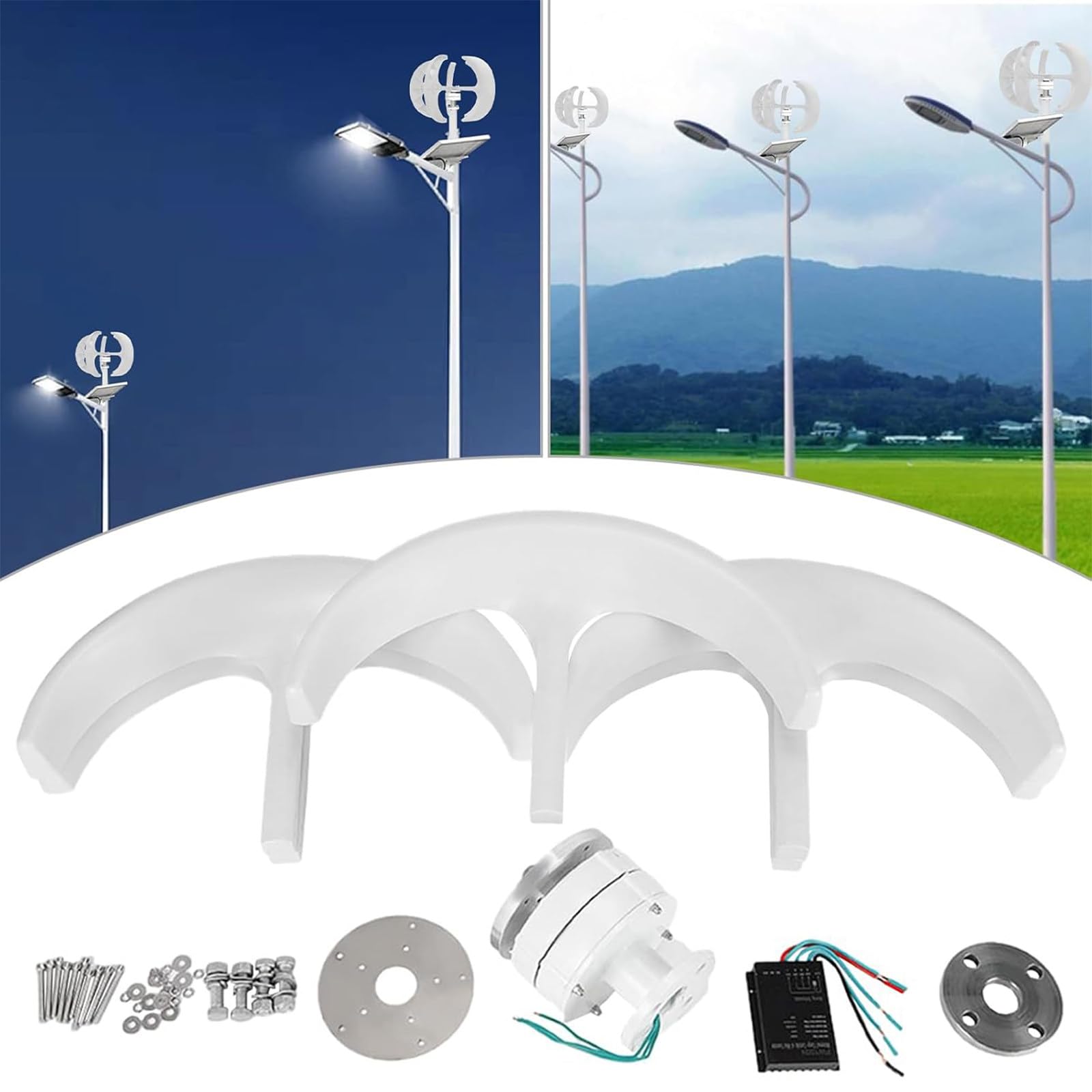 Turbina Eolica Verticale 12000W 12V/24V/48V 5 Pale Generatore Eolico Trifase AC Generatore a Magnete Permanente per Eolica Solare Ibrido,12V