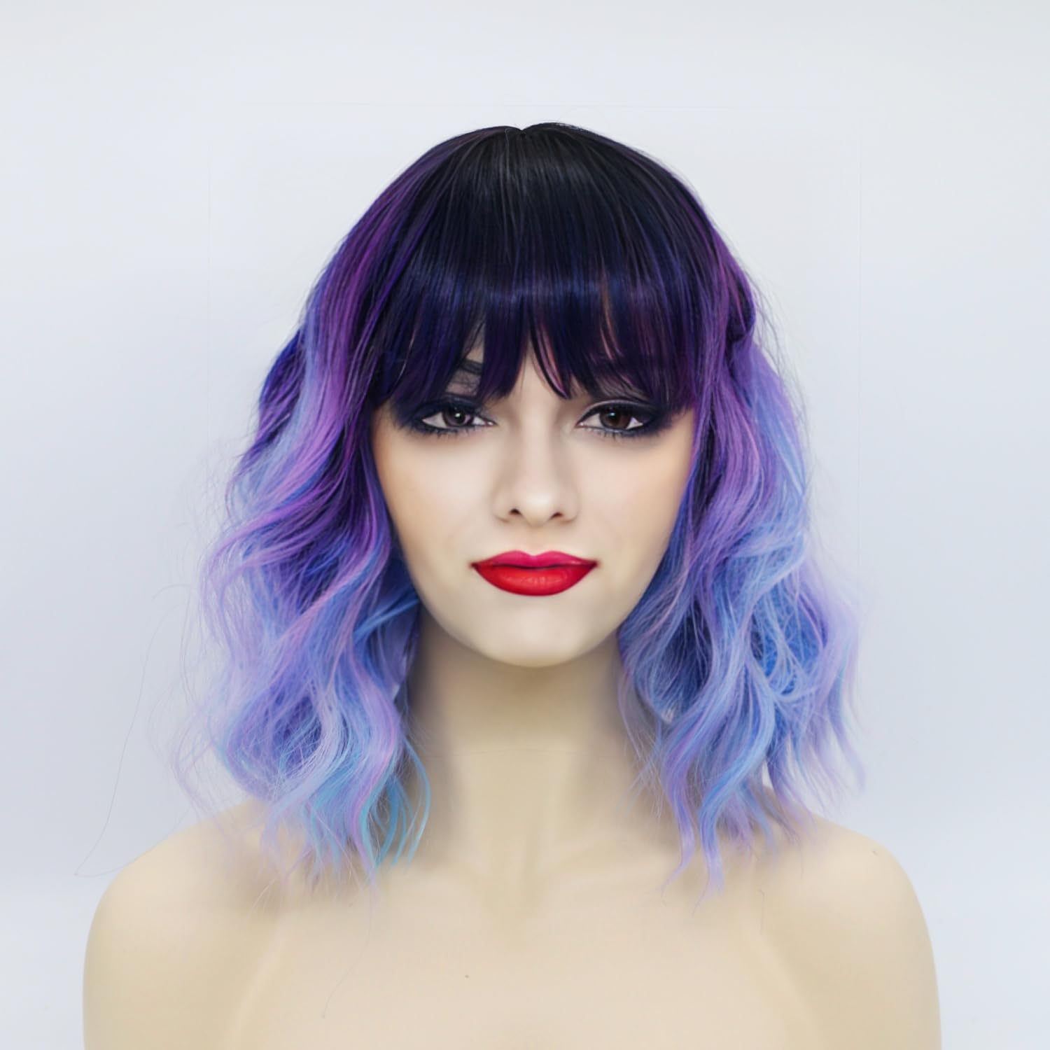 Amazon.com: Amyqueen Short Curly Wavy Bob Colorful Wig with  display picture 1