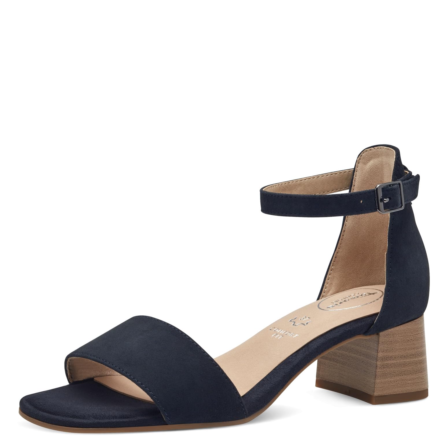 Tamaris Comfort Women’s Sandals with Heel Leather Adjustable Strap, Navy Suede, 3,5 UK