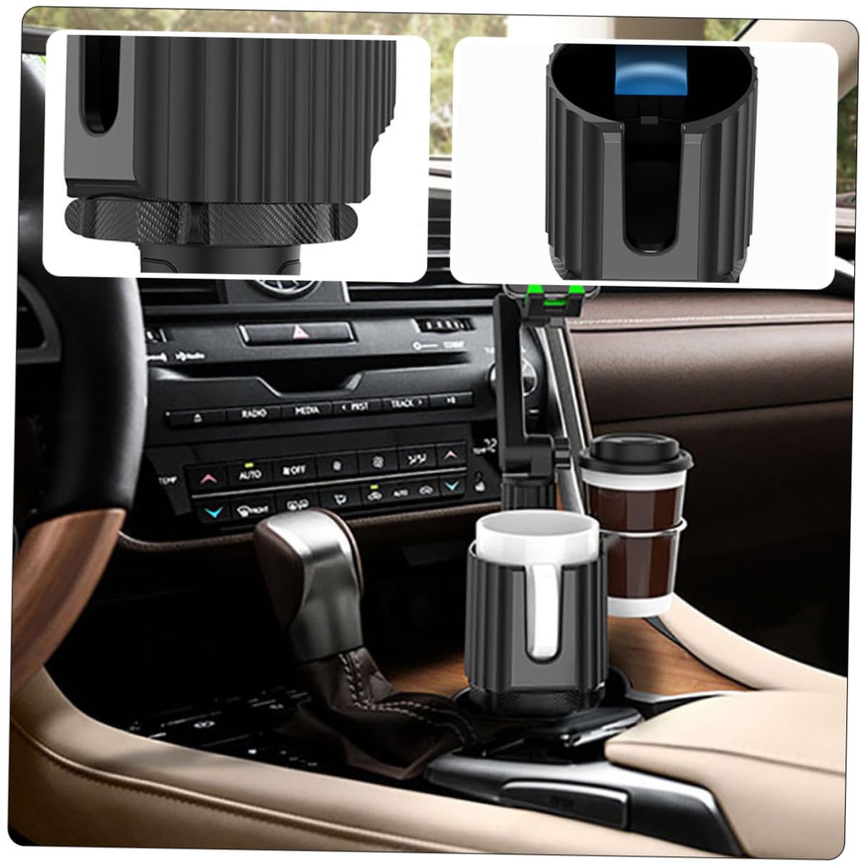 Soporte Metal y Teléfono para Portavasos Móvil Coche con Instalación sin Herramientas, Compatibilidad, Material Abs de Adecuado para Coche y Carrito Golf