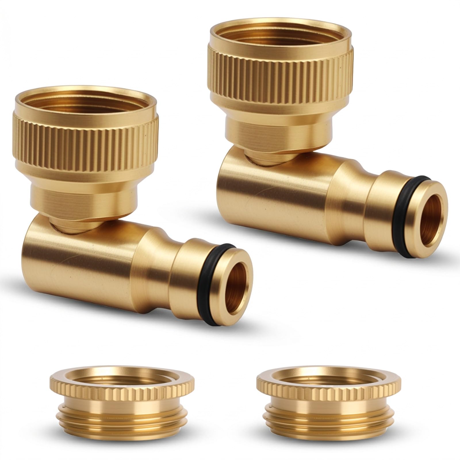 Dexpally 2 Pack Brass Hose Connector, 90° Elbow Metal Hose Connector, G1/2" to G3/4" Brass Tap Connector, Female Rotating Hose Connector for Hose Pipe, Garden Outdoor Hose Tap Adapter