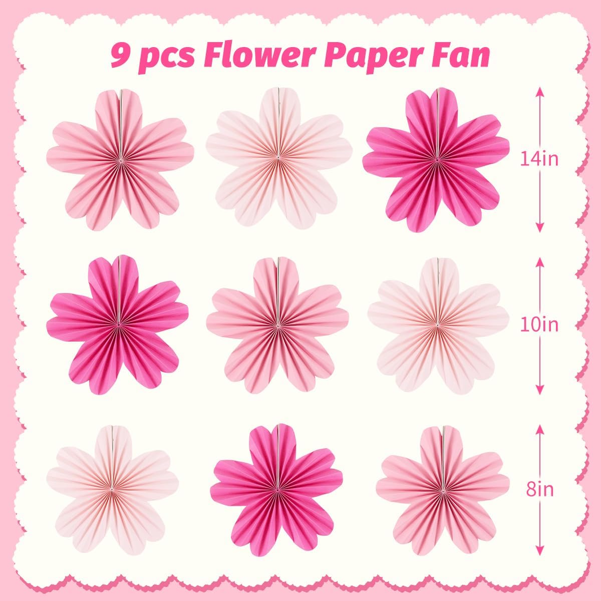 Paper Fans Party Decorations Pink Party Decorations Pack of 9 image 2