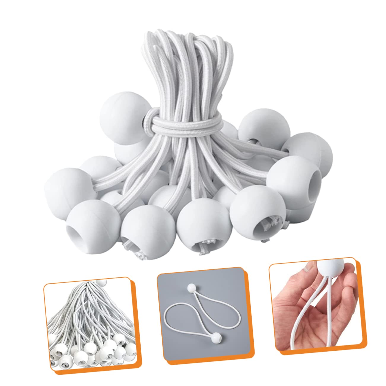 WOONEKY Corde Élastique Mini Cordons Élastiques Usage Intensif Extérieur Attaches De Tente Ajustable Cordon D'arrimage Robuste Belvédère Tente pour Trampoline Émulsion Blanche