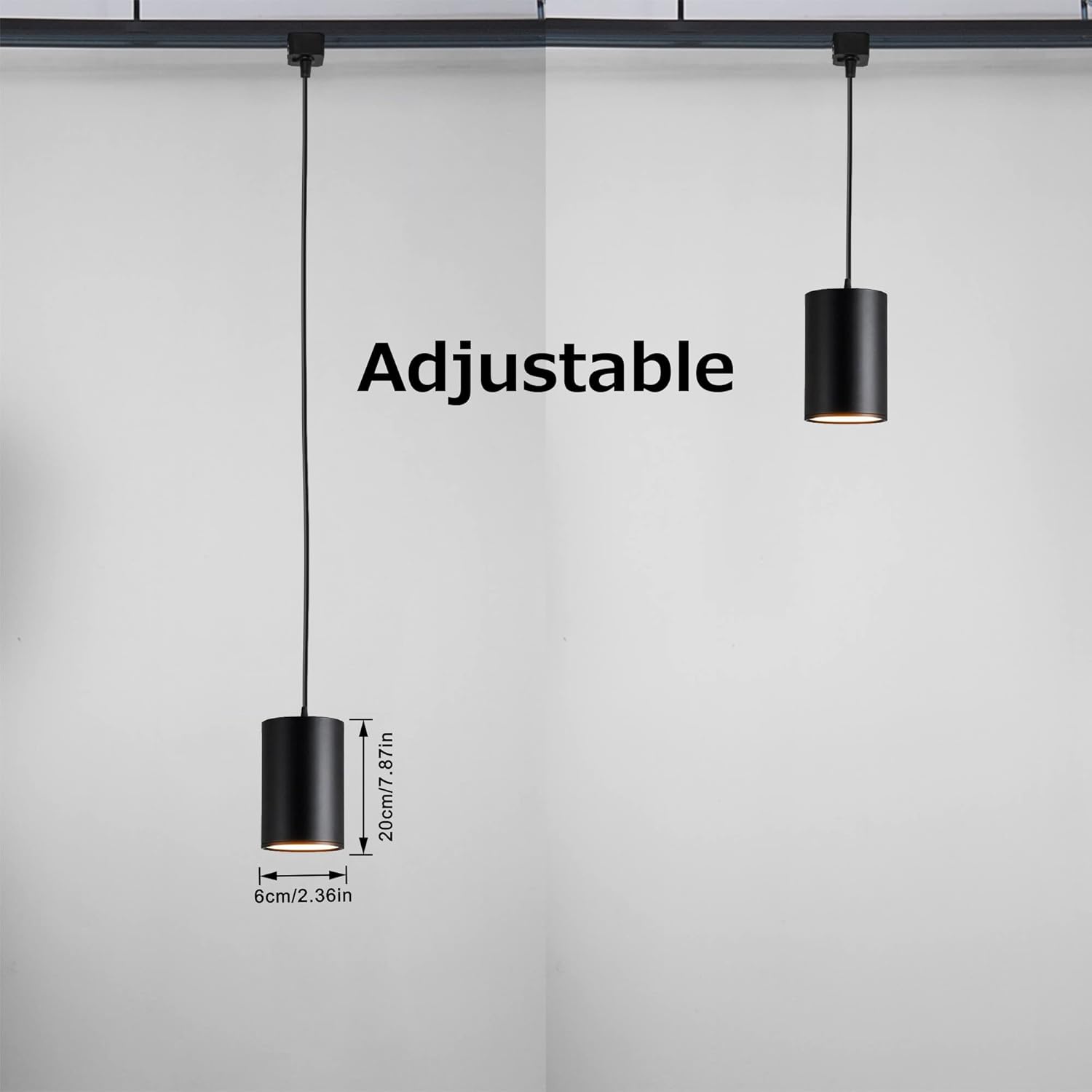 Remote Control J-Type Track Light 7W LED Spotlight Linear Look Black Pendant Lights with Focused Adjustable Height Linear Stepless Dimming for Dining 3 Lights Customizable GDTB2601-20cm