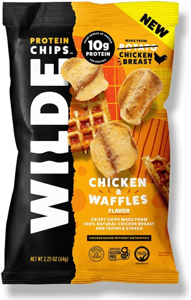 Chicken and Waffles Chicken Chips by Wilde Chips, Thin and Crispy, High Protein, Keto, Paleo Friendly, Made with Real Chicken, 2.25oz Bag