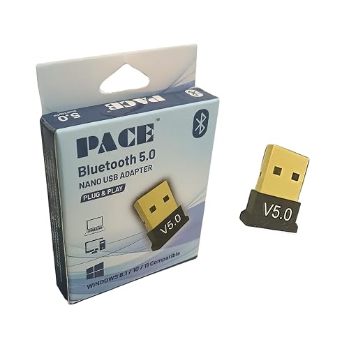 PACE USB Bluetooth Adapter for PC, Version 5.0, Fast-Connect, Plug & Play, Enhanced BLE HD Audio for PC Desktop Laptop, Windows 11/10/8.1 only, Not Support Mac OS, TV, PS5, Car, Home-Theatre