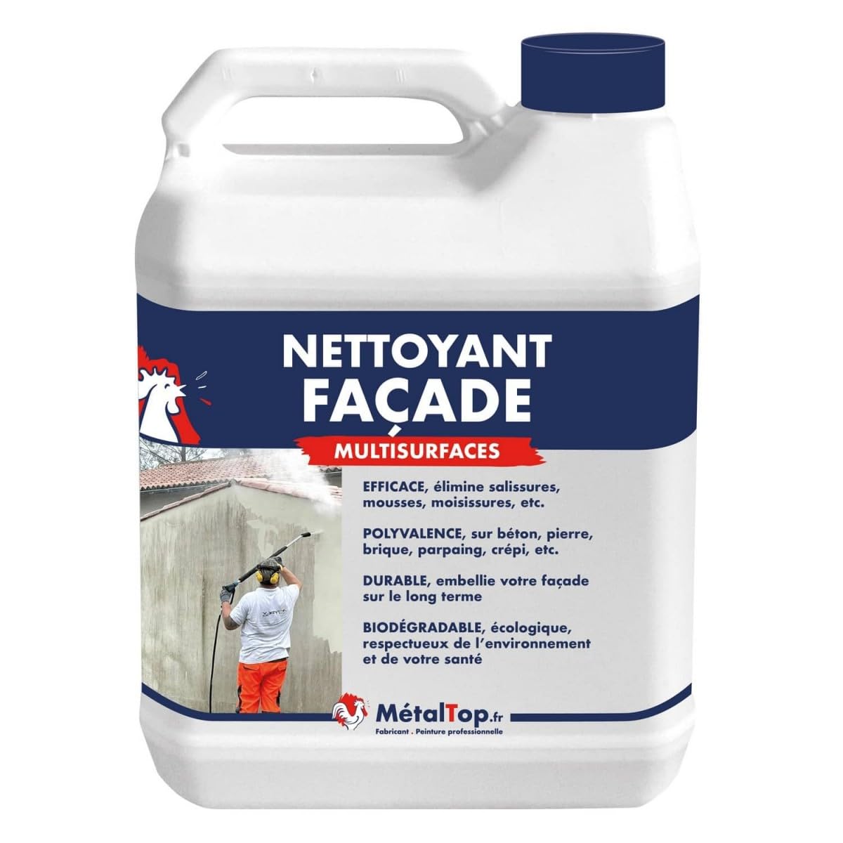 Métaltop - Nettoyant Facade - 5 L - Action rapide et efficace sur dépôts verts, mousses et souillures.