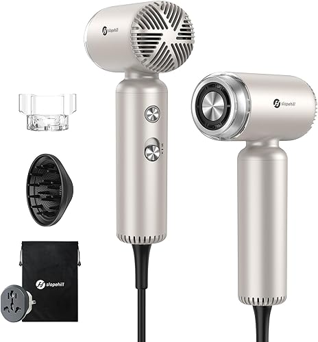 slopehill Secador de pelo de viaje de doble voltaje, ligero, compacto, Portabe, alta velocidad de 110,000 RPM, secado rápido, secador iónico