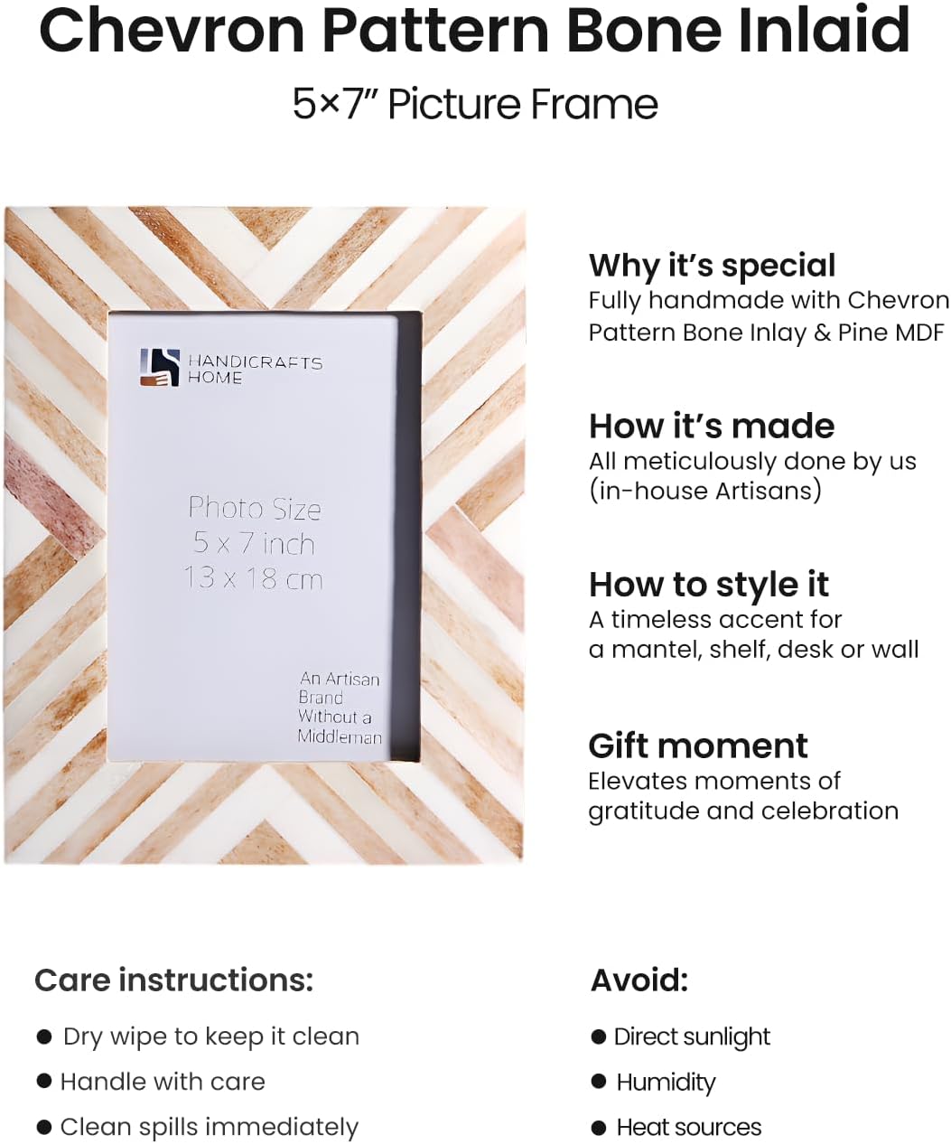 Handicrafts Home 5x7 Chevron Pattern Inspired Picture Frame -5x7 Frames for Wall Hanging & Desk Decor, Vintage Decor, Living Room & Office Décor,Brown